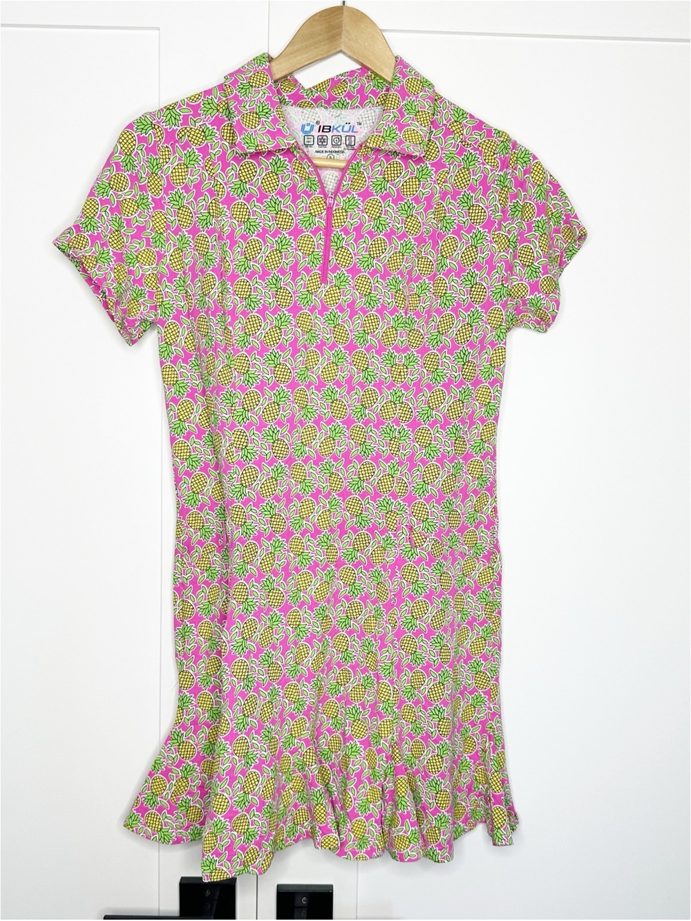 Ibkul pineapple print short-sleeve godet dress Small athletic UPF 50+ tennis